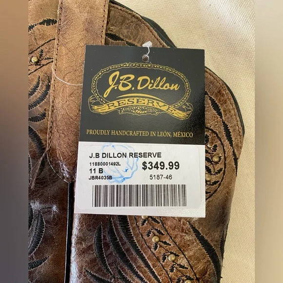 NWT J.B. Dillon Reserve Brown and Black Embroidered Leather Cowboy Boots W11 - Picture 8 of 13